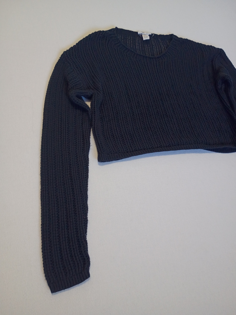 Full Tilt Black Mesh Open Knit Cropped Sweater Womens Size S Y2K Grunge Boho Top